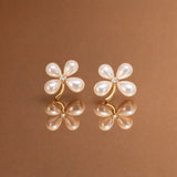 WHITE PEARL FLORAL KOREAN STUD EARRINGS