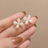 WHITE PEARL FLORAL KOREAN STUD EARRINGS